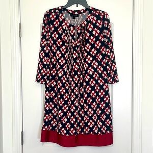 Indication Red Black 3/4 Sleeve Sheath Dress Size M